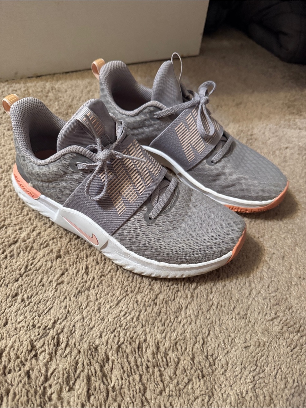 Nike Women's Gray and Coral Sport Slip-On Sneakers